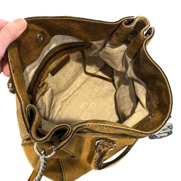 Michael Kors Hamilton Distressed Suede Leather Mocha Brown Lock Key Bag Satchel - Picture 10 of 16